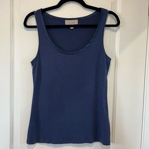 Banana Republic Luxe Touch Navy Blue Tank Top Satin Trim Size S Scoop Neck